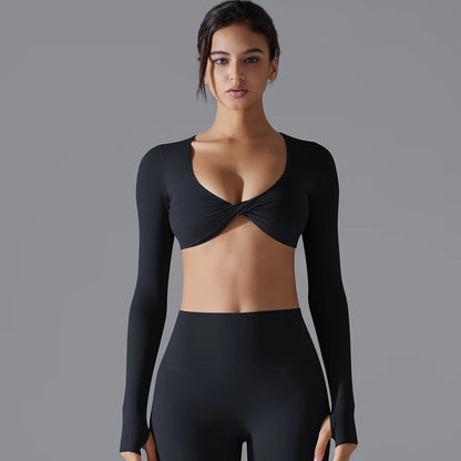 Yoga Long Sleeve Slim Sexy Breathable Quick Drying Sport Brassiere Gym Push Up Shockproof High Intensity Pilates Clothes Women.