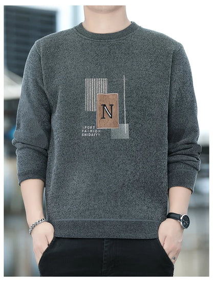 Men's Fleece Lined Pullovers Fashion Sweaters Autumn Winter Jumpers Fashion New Jersey Men's Clothes.