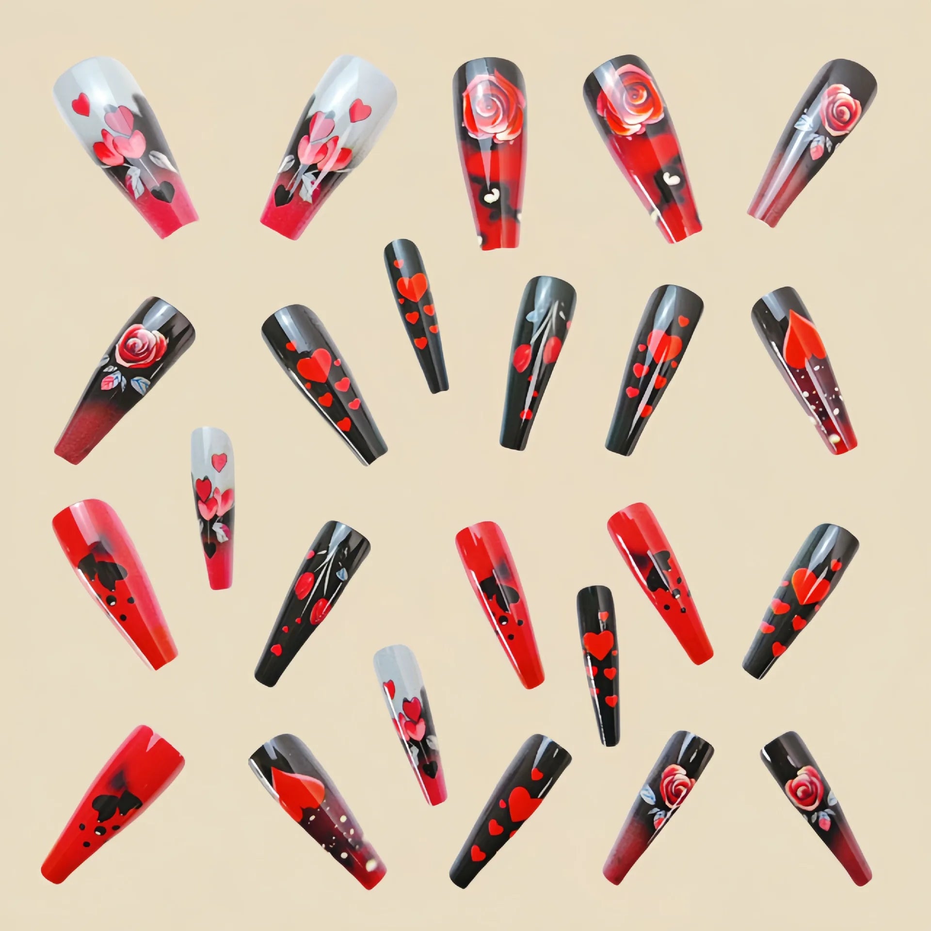 24pcs/set short medium long fake nails for Spring summer season gradient peach flowers butterfly heart press on false nail art.