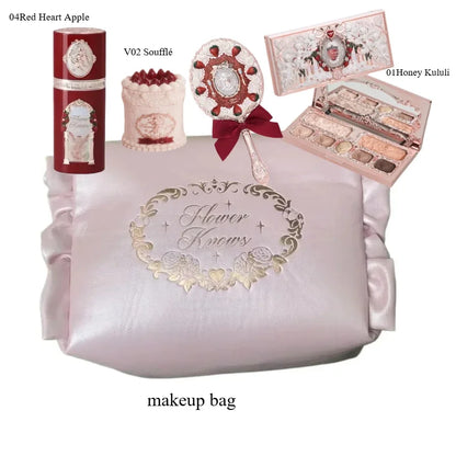 Makeup Set Flower Knows All in One GiftBox Glitter EyeShadow Palette Long Lasting Velvet Lip Cream Matte Blush with Cosmetic Bag.