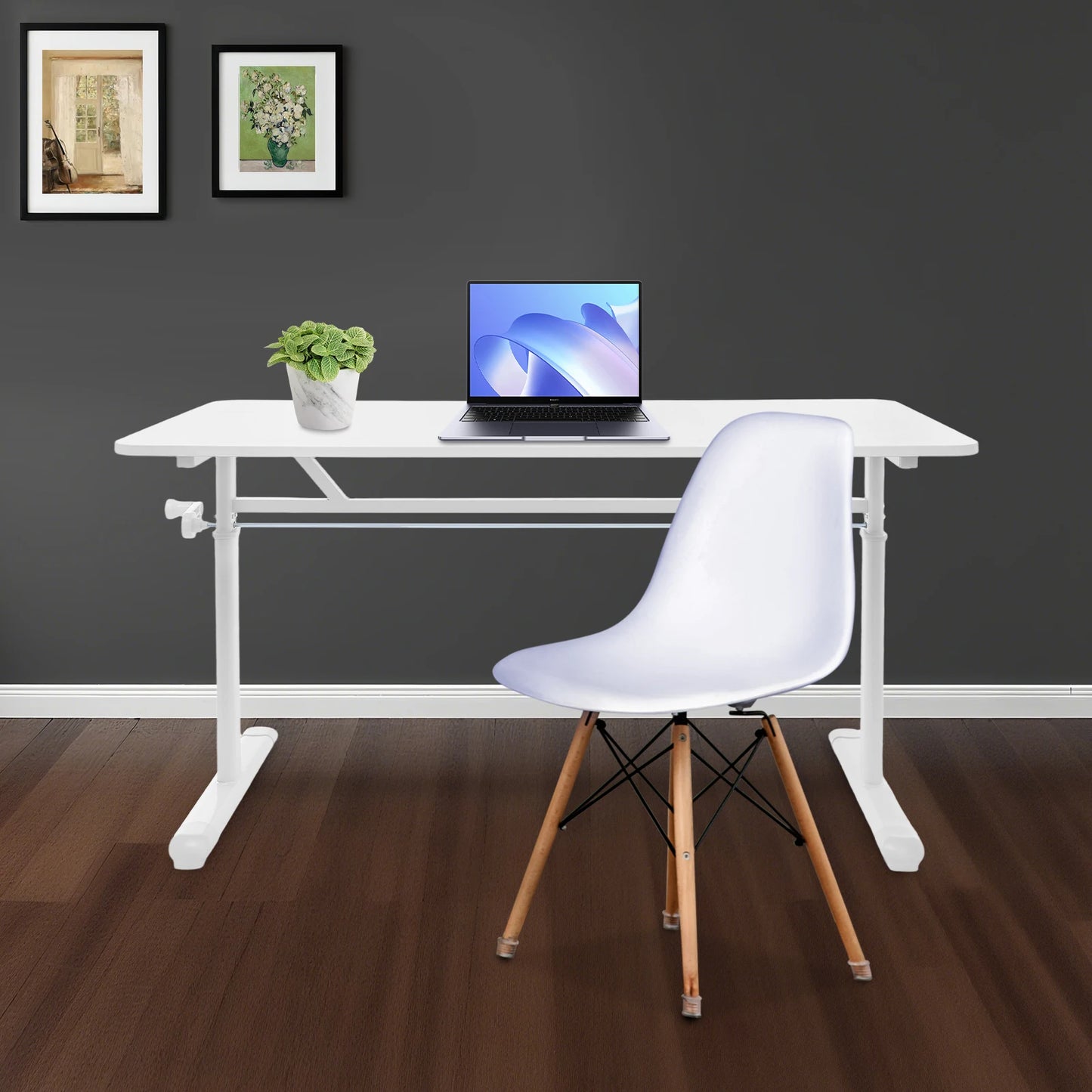 Höhenverstellbarer Schreibtisch, Heimbüro, Schreibtisch, manuell höhenverstellbarer Stehschreibtisch, weiß, 65–90 cm, höhenverstellbar