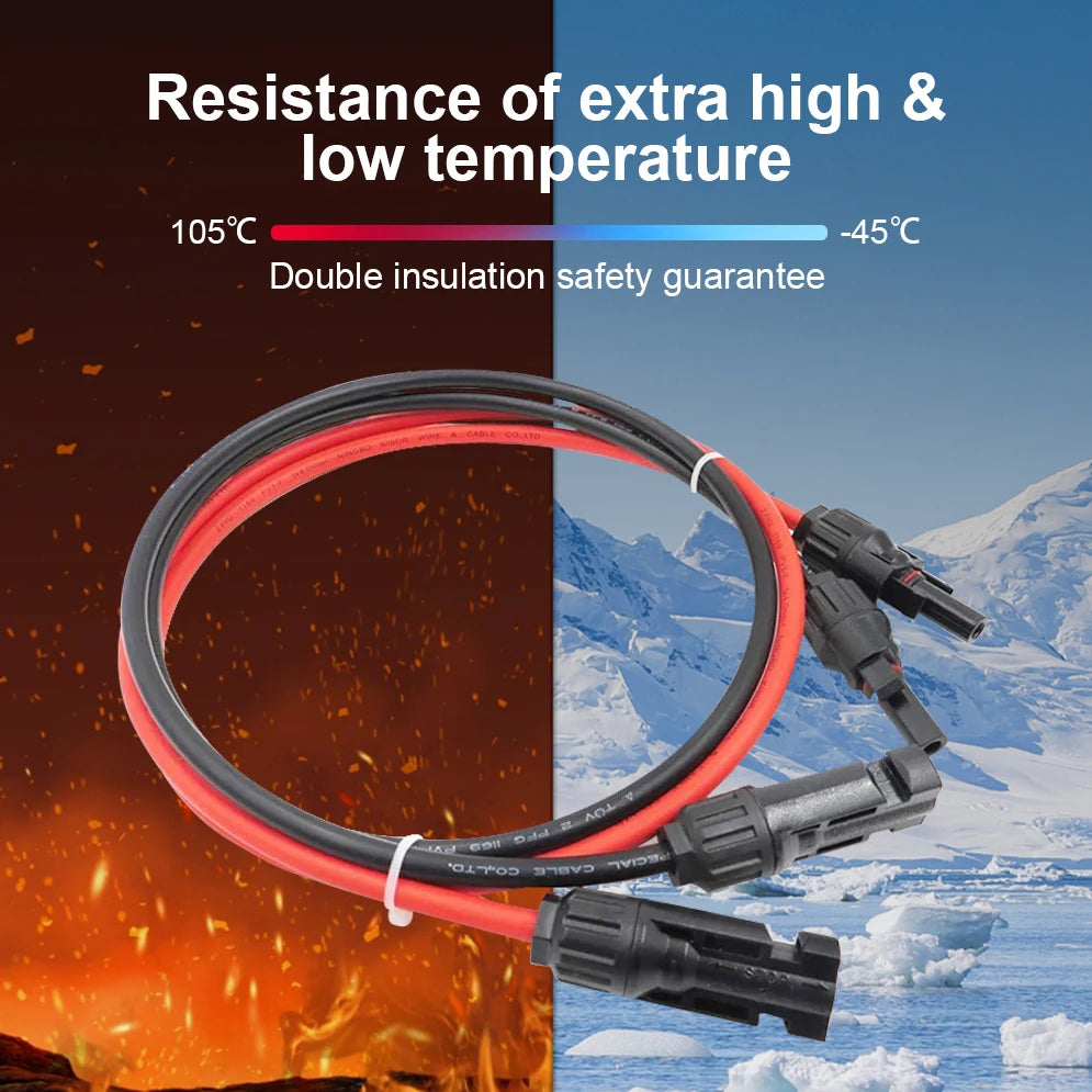 Solar Panel Cable Extension Copper Wire 4mm² 6mm² 2.5mm² 1.5mm² 12 10 14 16AWG 1 Pair PV Solar Cable Connectors Set Solar Wire.