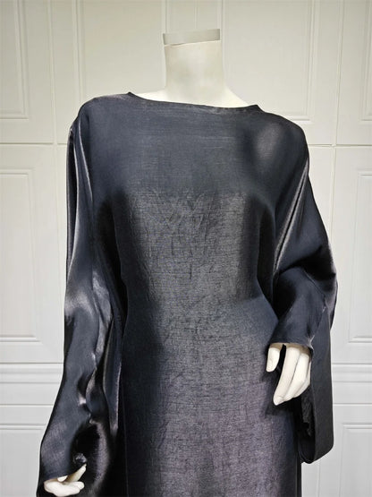 Siskakia Muslim 2024 New Eid Dresses Solid Shiny Satin Batwing Sleeve Modest Kebaya Turkish African Women Abayas Saudi Clothing