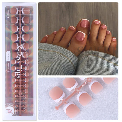 160pcs White Pink French Fake Press on Fake Nails Tips Short Square Full Cover Artificial Acrylic Fake Toenails For Nail Salons.