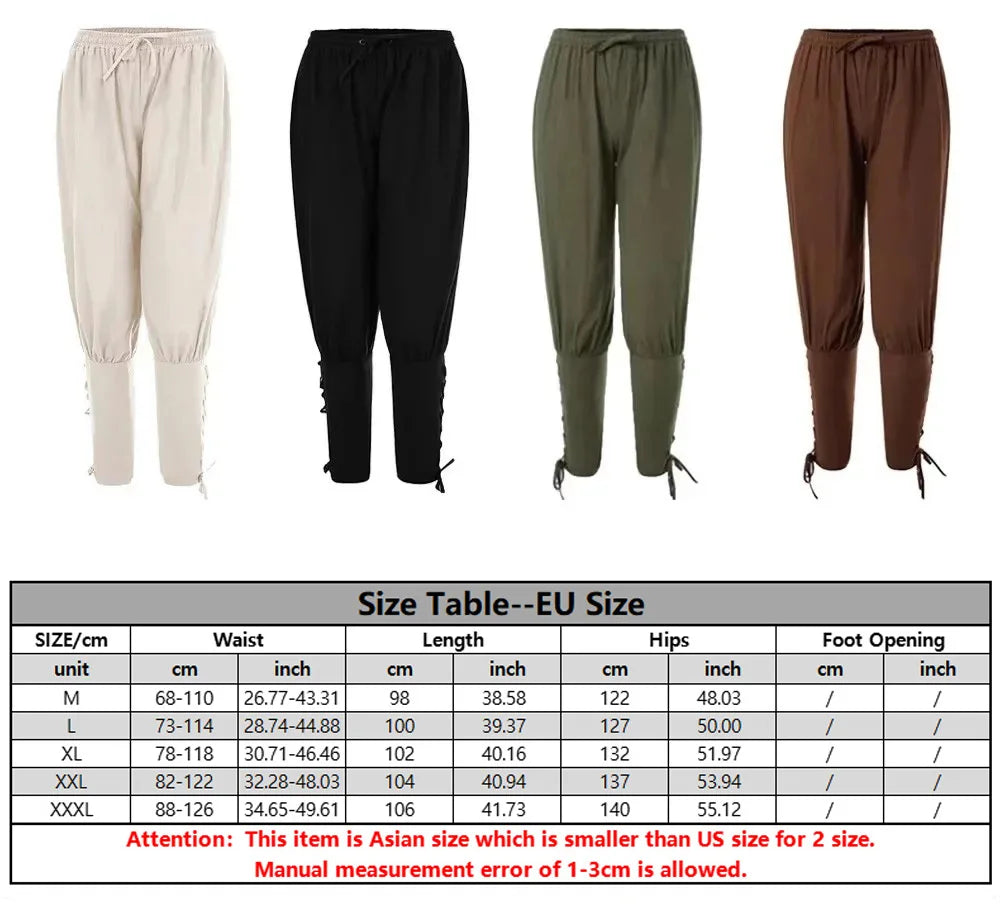 2-teiliges mittelalterliches Ritter-Kostüm-Set für Herren, Renaissance-Cosplay-Piratenhemden, Knöchelband-Hosen für Halloween, Baumwoll-Leinen-Stoff.