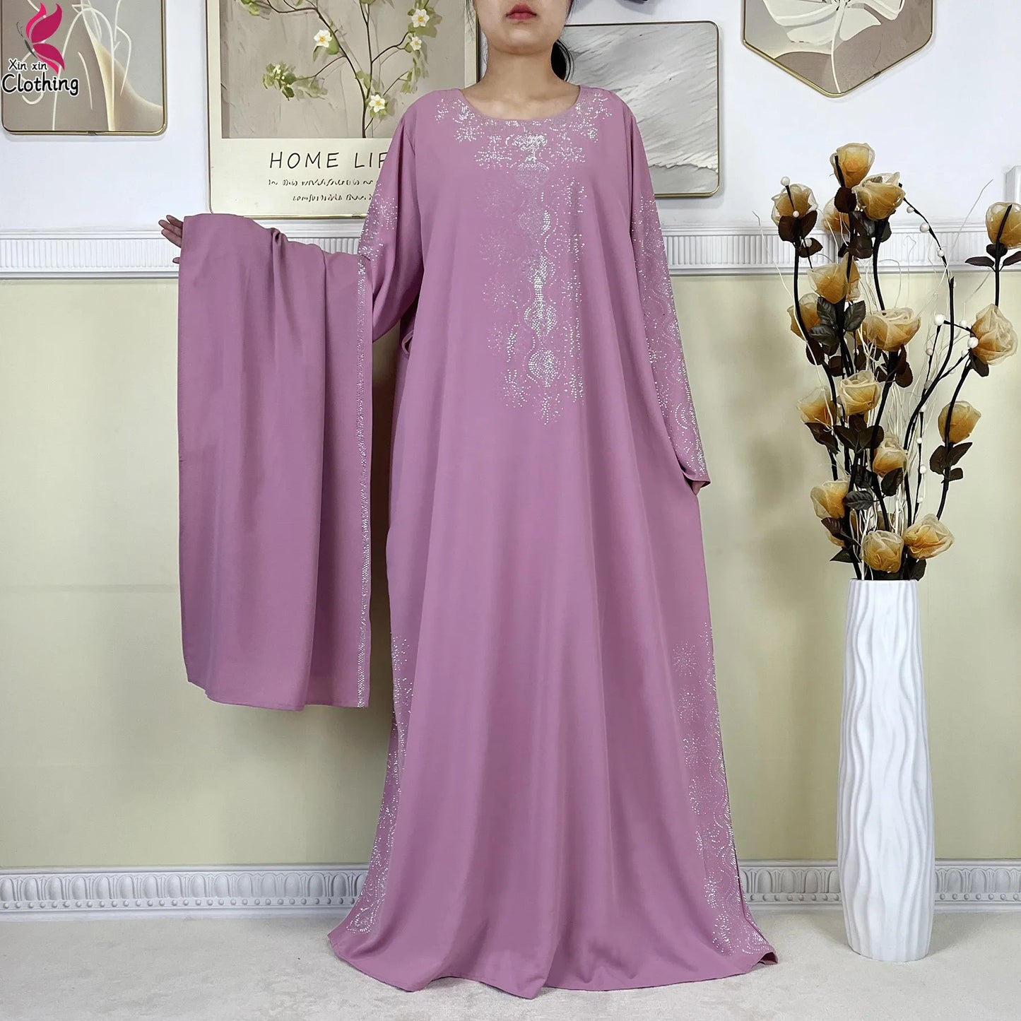 2025New High-Quality Dubai Muslim Abaya for Women Dress Islamic Turkey Femme Clothing Long Sleeve Loose African Dress With Scarf