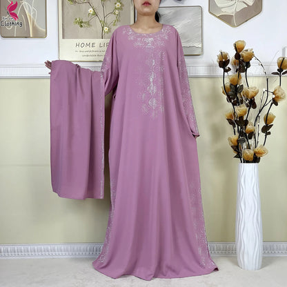2025New High-Quality Dubai Muslim Abaya for Women Dress Islamic Turkey Femme Clothing Long Sleeve Loose African Dress With Scarf