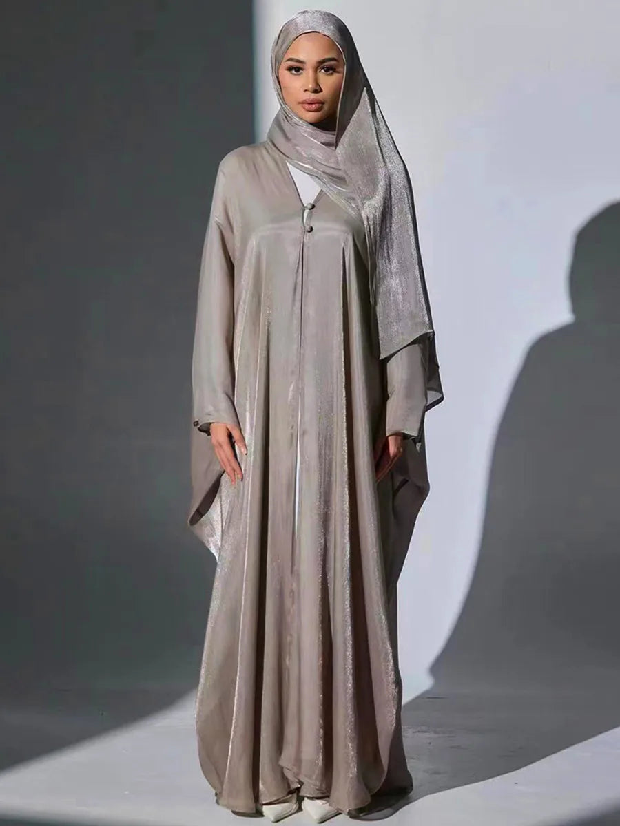 Women Eid Türkiye Dubai Solid Pleated Luxury Muslim Fashion Kimono Cardigan Long Dress Kaftan Robe Femme Islam Clothing Kebaya.