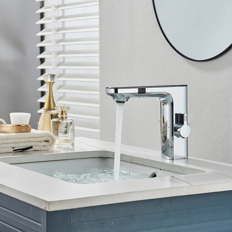 Touchless Sensor Basin Faucet Smart Digital Display Bathroom Sink Faucet Grey Sense Hot Cold Water Mixer Tap Battery Power