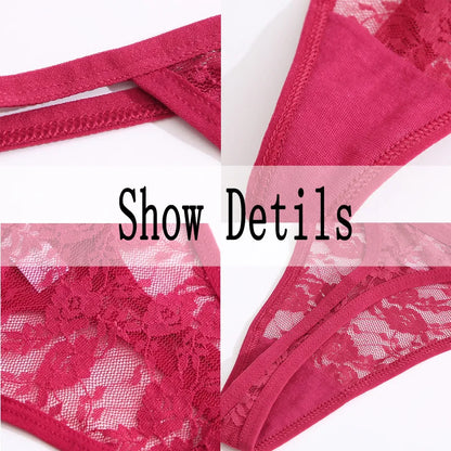 2PCS Sexy Lace Cotton Panties for Women G-String Underwear Perspective Thongs Solid Color Underpants Female Intimates Lingerie.