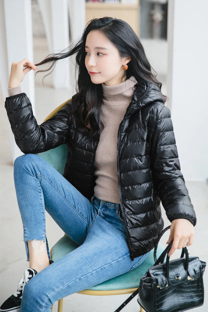 Winter Women's Light Down Hooded Jacket,Red Blue Khaki Green Available,European Size S-XXL,Women Coats.