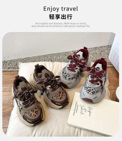 Children's Sneakers Autumn Winter Boys Sport Shoes Girls Plush Warm Casual Cotton Shoes Studnet Leopard Print Anti Slip Sneakers.