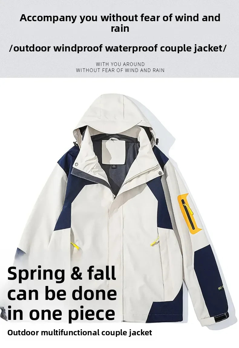 Men's Single-layer Hiking Jacket Patchwork Hooded Hiking Coat Men Color Block Windbreaker Jackets Outdoor Mountaineering Coats.