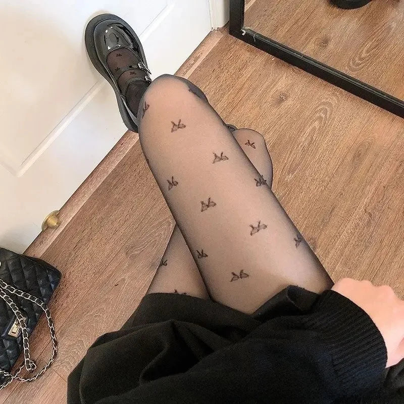 Sexy Blue Butterfly Net Stockings Women's Long Tube Socks Invisible Sweat Absorbent Polka Dot Design Pure Desire Stockings