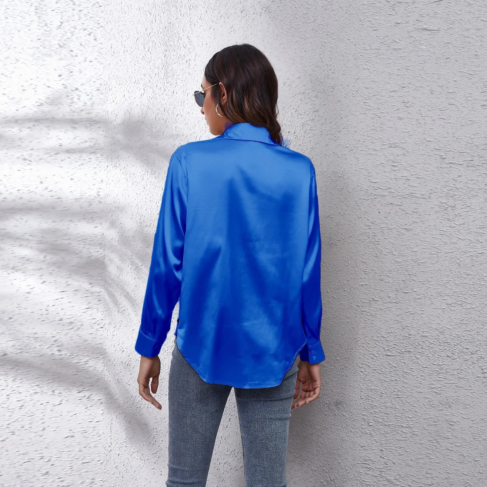 Autumn Women Solid Satin Shirt Long Sleeve Imitation Silk Loose Button Up Blouse Shirt Ladies Tops Fashion Clothing.