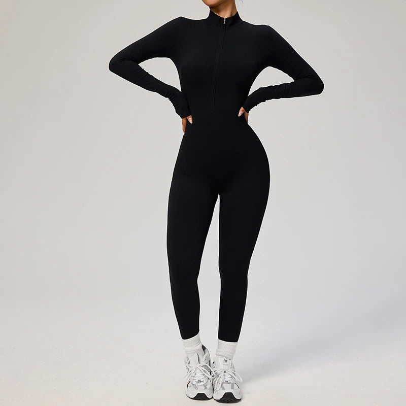 TRY TO BN Sports Yoga Jumpsuit Long Sleeves Zipper Sportswear Fitness Pants Workout Bodysuit One Piece Tights Women Gym Clothing