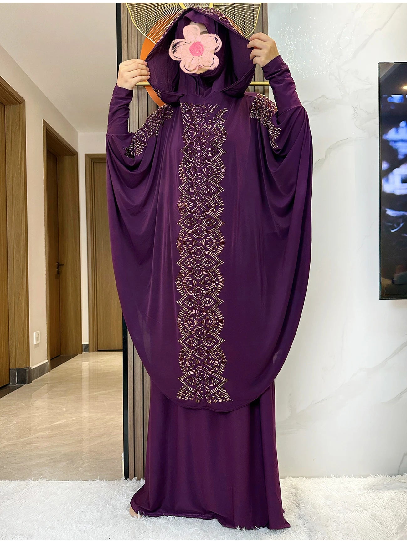 New Dubai Ramadan Muslim Women's Prayer Set Hooded Hijab With the Long Skirt Turkey-African Dubai Islam Lady Cloth Kaftan Abaya.