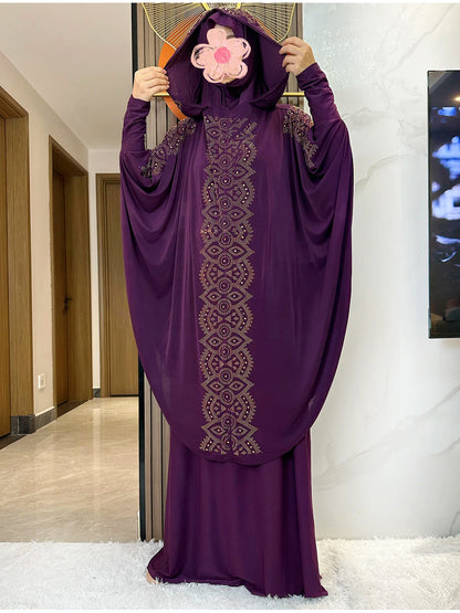 New Dubai Ramadan Muslim Women's Prayer Set Hooded Hijab With the Long Skirt Turkey-African Dubai Islam Lady Cloth Kaftan Abaya.