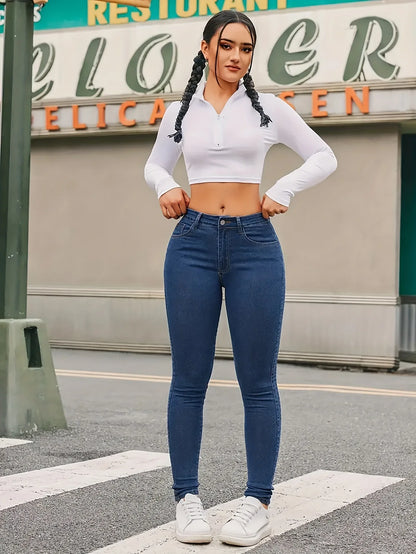 Exclusive Supply for Amazon Independent Station European and American Women's Clothing New Tight Elastic Pants Jeans  High Waist.