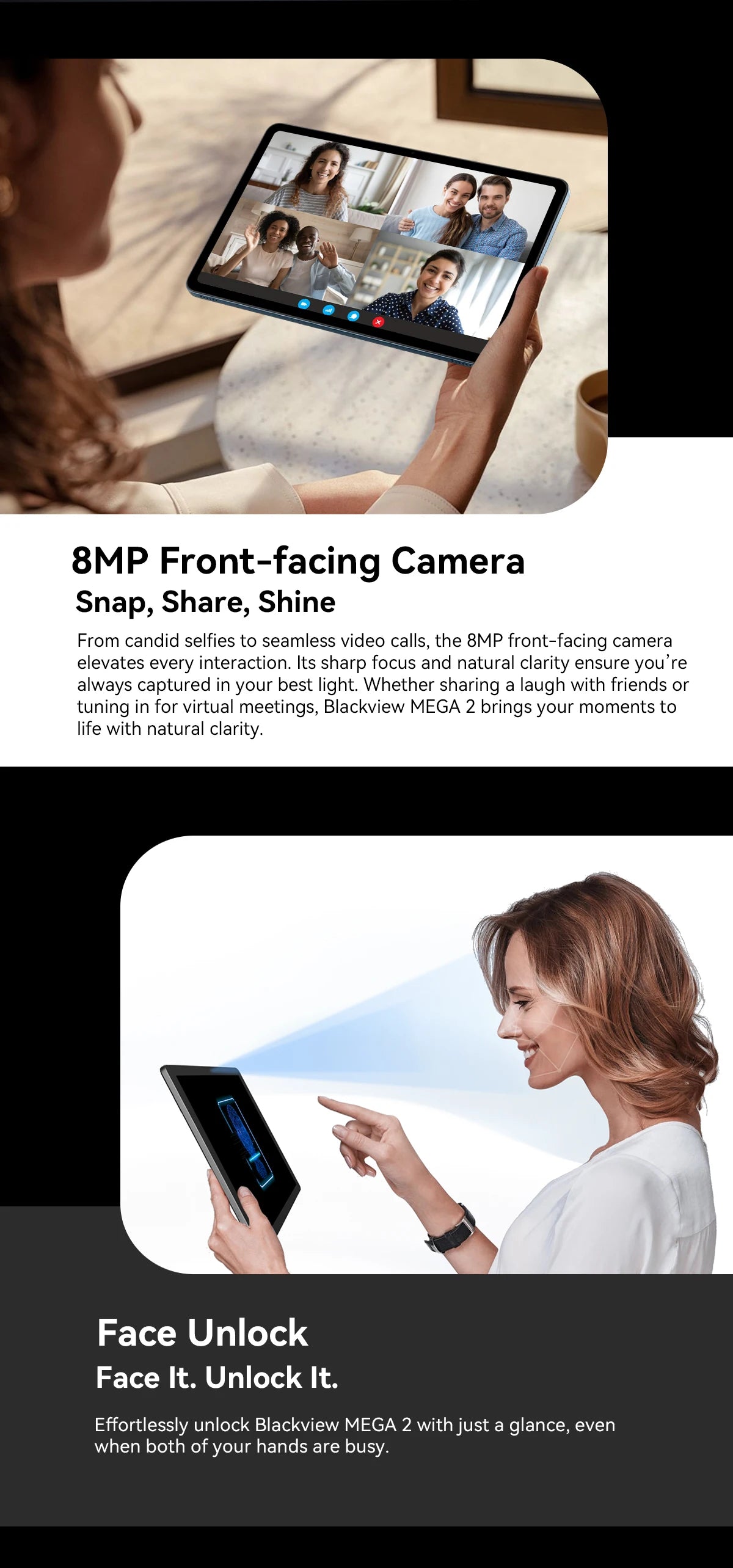 Blackview MEGA 2 Android 15 Tablet 12 inch 2K Display 36(12+24)GB 256GB Unisoc T615 9000mAh Battery Widevine L1 Pad PC