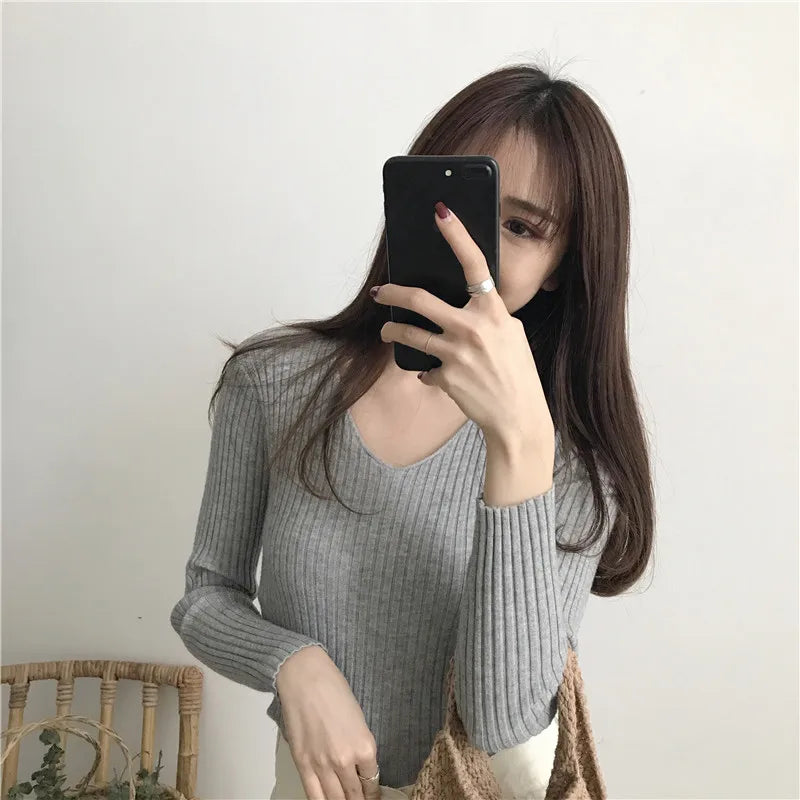 Koreanische Herbst V-ausschnitt Pullover Gestrickte Mode Pullover 2025, Schlank Winter Tops Für Frauen Pullover Jumper Pull Femme Truien Dames.