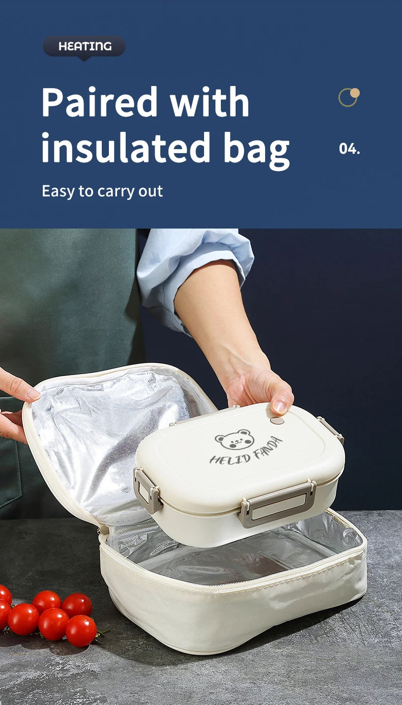 WORTHBUY Portable Plastic Bento Lunch Box With 3 Removable Compartment Leak-proof Microwave Salad Food Container For Kids School.