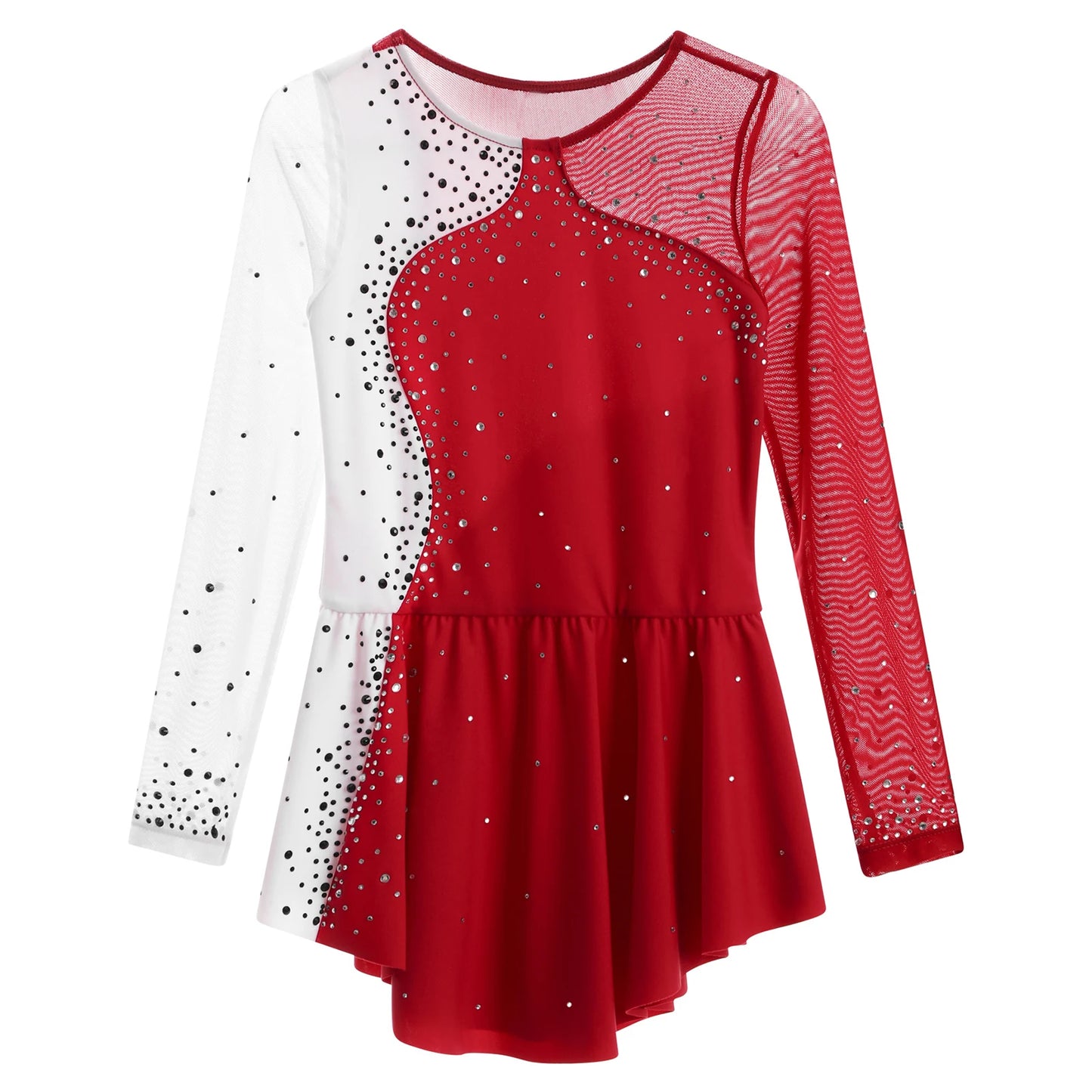 6-16Y Mädchen Eiskunstlauf Tanz Kleid Ballett Gymnastik Trikot Langarm Shiny Strass Sheer Mesh Leistung Dancewear.