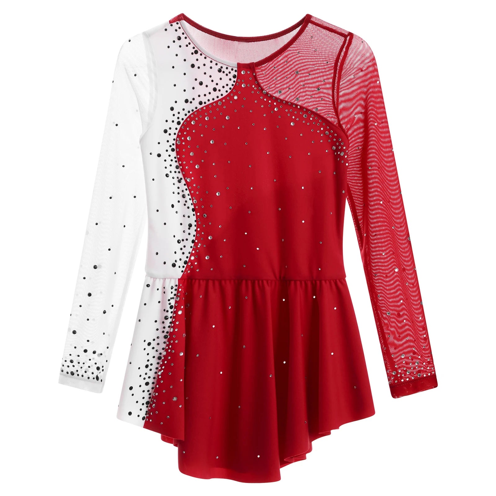 6-16Y Mädchen Eiskunstlauf Tanz Kleid Ballett Gymnastik Trikot Langarm Shiny Strass Sheer Mesh Leistung Dancewear.