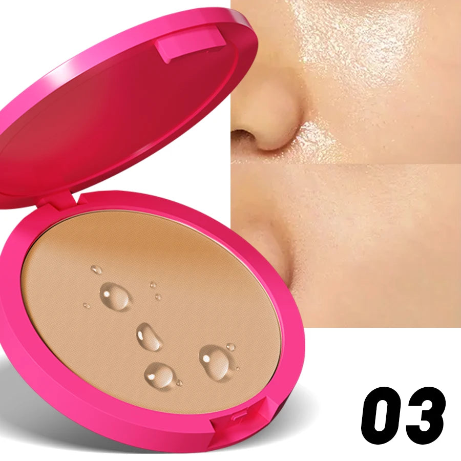 Natural Matte Pressed Powder Oil Control Brighten Whitening Face Base Foundation Compact Concealer Makeup Cosmetics.
