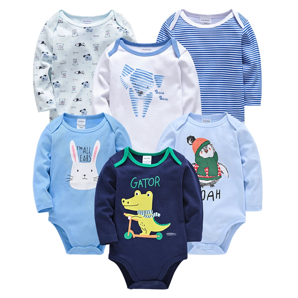 6 Stück 3 Stück Kavkas Baby-Body für Jungen und Mädchen, langärmelig, 100 % Baumwolle, Babykleidung, 0–12 Monate, Neugeborenen-Körper, Bebe-Overall-Kleidung.