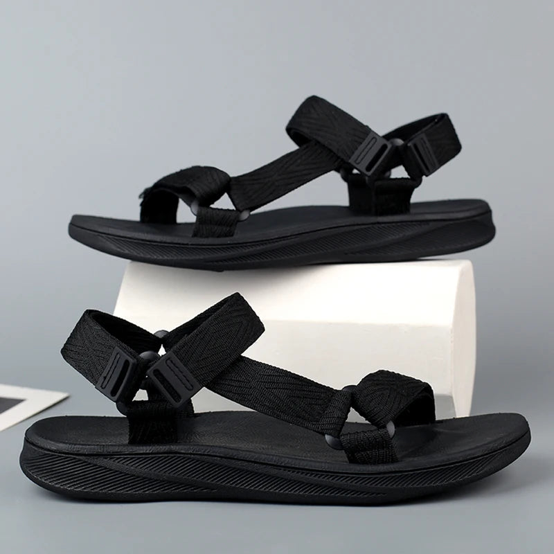 Classic Black Men Sport Sandals Summer Leisure Beach Holiday Sandals Outdoor Antiskid Breathable Flat Sandals Shoes