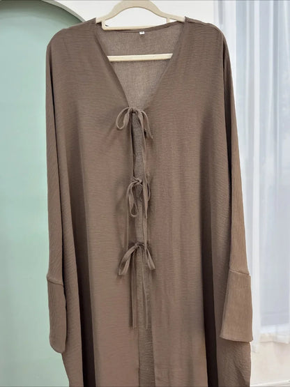 Ramadan Eid Muslim Women Modest Arab Open Abaya Long Dress Jalabiya Lace Up Cardigan Robe Morocco Dubai Abayas Kaftan Vestidos