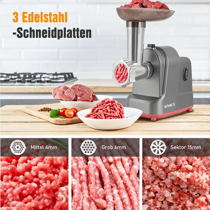 Electric Meat Grinder with 3 Stainless Steel Cutting Plates, Cookie and Sausage Chopper for Home Kitchen, Christmas Dinner Tools.