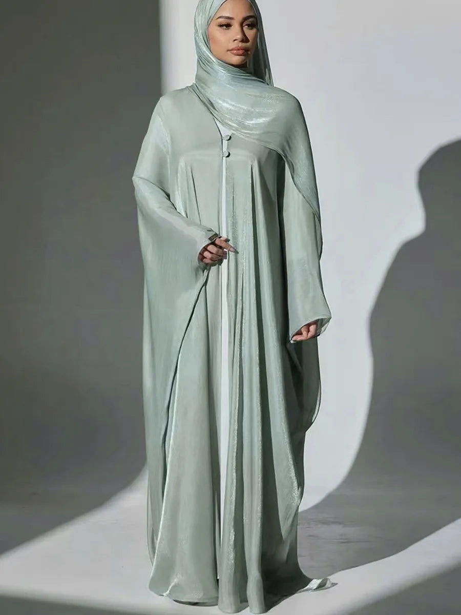 Women Eid Türkiye Dubai Solid Pleated Luxury Muslim Fashion Kimono Cardigan Long Dress Kaftan Robe Femme Islam Clothing Kebaya.