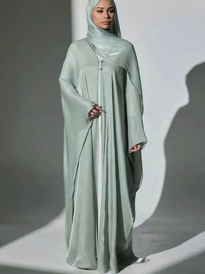 Women Eid Türkiye Dubai Solid Pleated Luxury Muslim Fashion Kimono Cardigan Long Dress Kaftan Robe Femme Islam Clothing Kebaya.