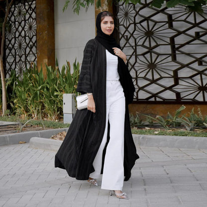 2024 New Fashion Muslim Kimono Abaya Solid Striped Retro Ethnic Cardigan Robe Dubai Middle Eastern Saudi Arabia Eid Clothes.