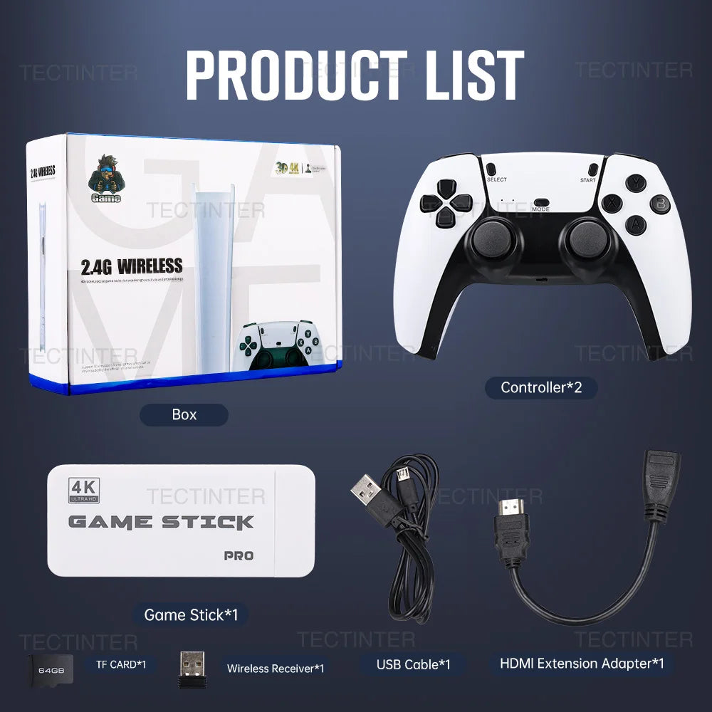 M15 4K Game Stick Mini Video Game Consoles Retro Handheld 20000 Games Player HD Video Game Stick 2.4G Dual Wireless Controller.