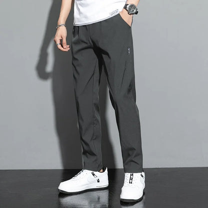 Men's Pants 2025 Summer New Black Gray Thin Business Casual Pants Outdoor Elastic Breathable Straight Leg Sweatpants.