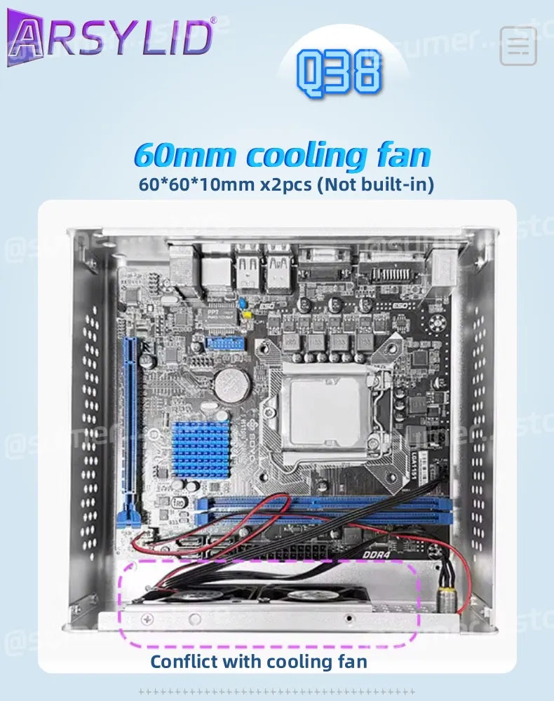 ARSYLID Q38 ITX Aluminum Chassis Pull-Out Style Mini Case 58mm CPU Radiator.