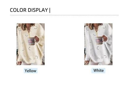 Women's V Neck Long Sleeve Sweater Casual Loose Fit Pullover Sexy Zipper Warm Knit Printed 2024 Fashion Trend for Women.