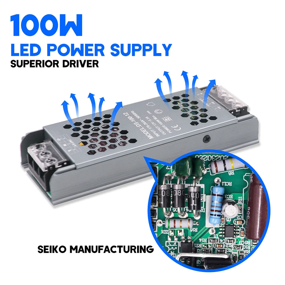 12V 24V 60W 100W 150W 200W 300W 400W Transformer Power Supply 110V 220V 230V AC to 12 24 Volt DC LED Strip Light Bulb LED Driver.