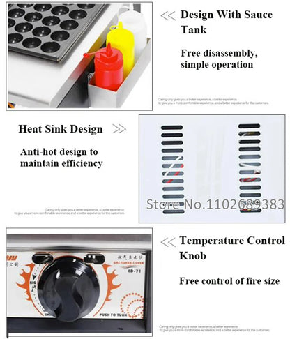 Commercial 28 Holes Takoyaki Maker Machine Electric or Gas Non-stick Waffle Balls Baker 40MM Round Fish Ball Making Machine.