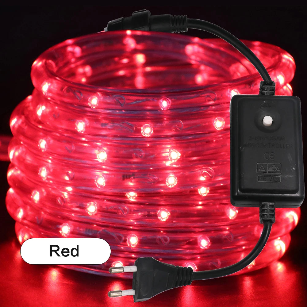 AC 220V Neon LED Strip Waterproof 360 Degree Round Neon Sign Light Blue Red White Outdoor Rainbow Tube Rope Light Party Decor.