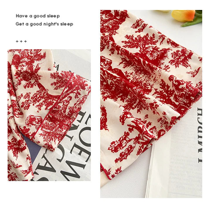 Mode Druck Blume 2PCS Pyjamas Set Frauen Nachtwäsche Frühling Sommer Hosen Anzüge Lounge Tragen Lose Satin Homewear Pijamas Anzug.