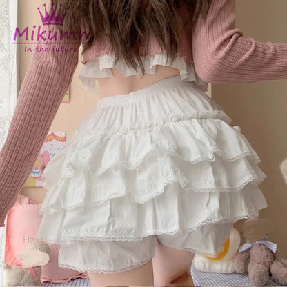Mikumn Harajuku Japanese Lolita Kawaii Jk Bloomers Women Sweet Lace Ruffles Cotton Pumpkin Pants Y2k Girls Cute Shorts Skirts.