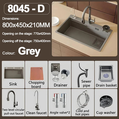 Thickening 304 stainless steel nano-coated Kitchen Sink Large-Capacity Single Sink Wear-Resistant Grey tank