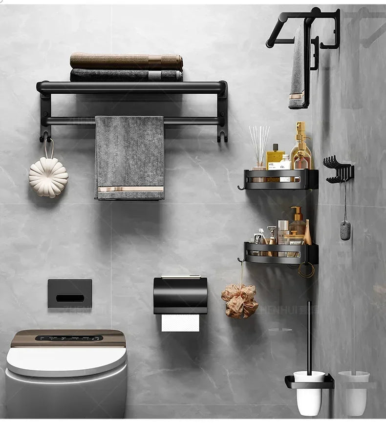 Beliebter Stil, 40/50 cm, selbstklebende Wandhalterung für Badezimmer, wasserdicht und rostfrei, Aufbewahrungsregal mit Haken, Handtuchhalter