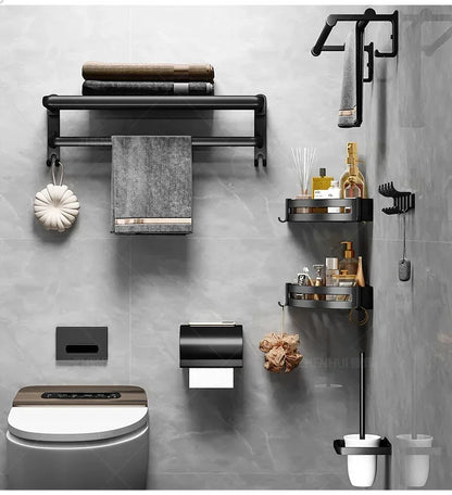 Beliebter Stil, 40/50 cm, selbstklebende Wandhalterung für Badezimmer, wasserdicht und rostfrei, Aufbewahrungsregal mit Haken, Handtuchhalter