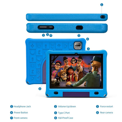 Pritom 10.1 Inch Kids Tablet Android 12 WIFI 6 Quad Core Processor 3GB RAM 64GB ROM YouTube with EVA Protective Case.