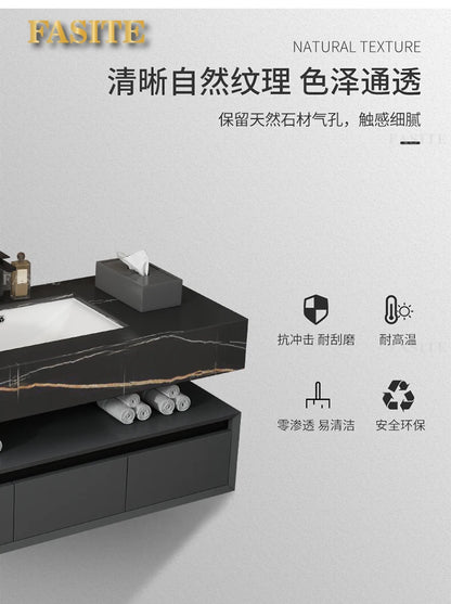 Leichter, luxuriöser Badezimmerschrank aus Steinplatten, integriertes Waschbecken, kombiniertes Waschbecken, WC-Waschbecken, nordischer einfacher Spiegelschrank